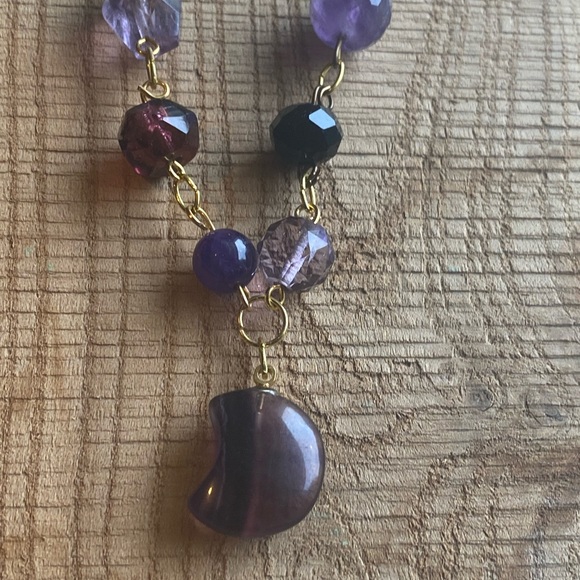 Purple Gold Gemstone Necklace with Fluorite Moon, Amethyst, Garnet and Onyx - Picture 1 of 5